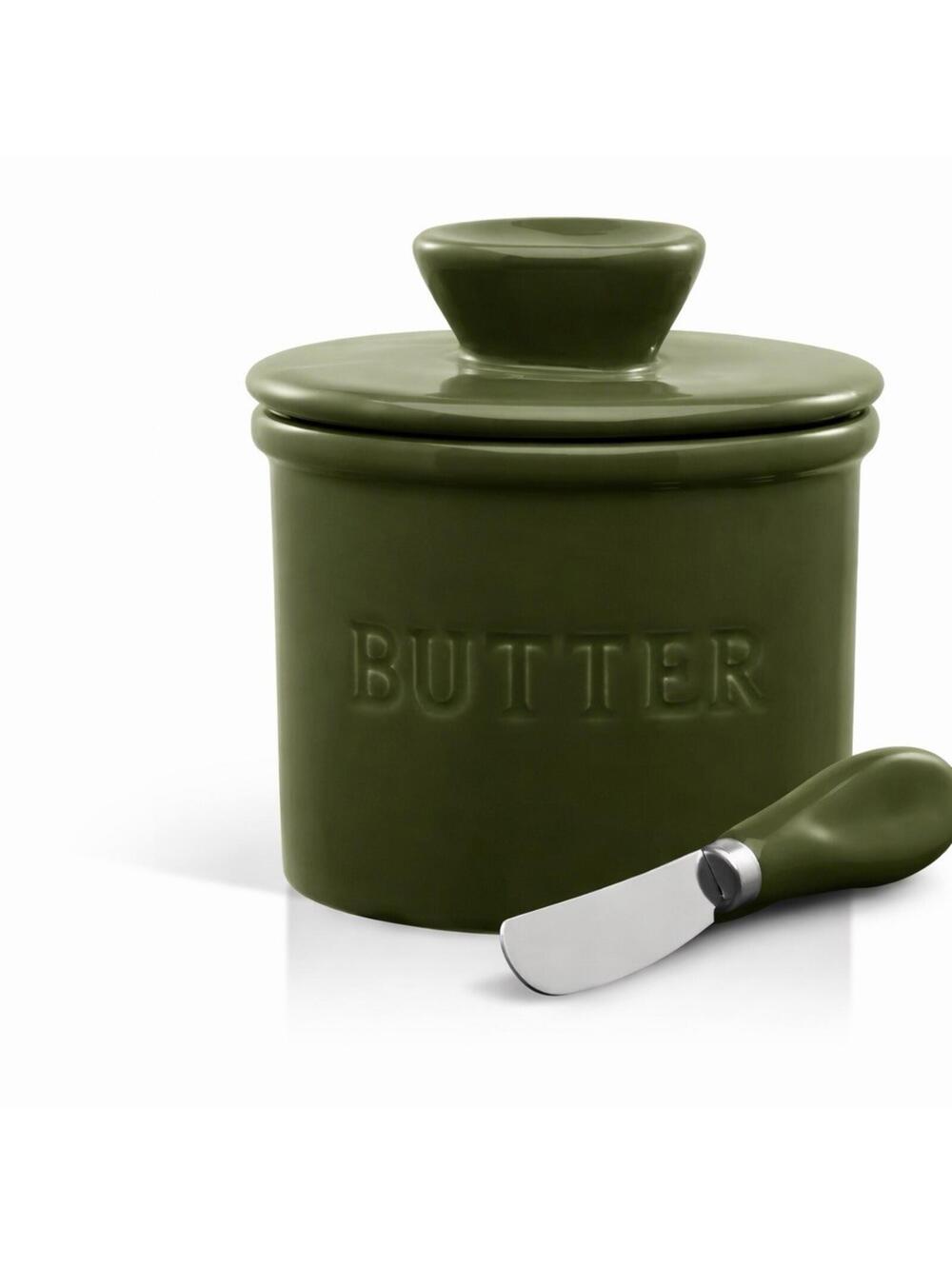 Zulay Kitchen Butter Crock French Butter Keeper Ceramic Jade Spreadable